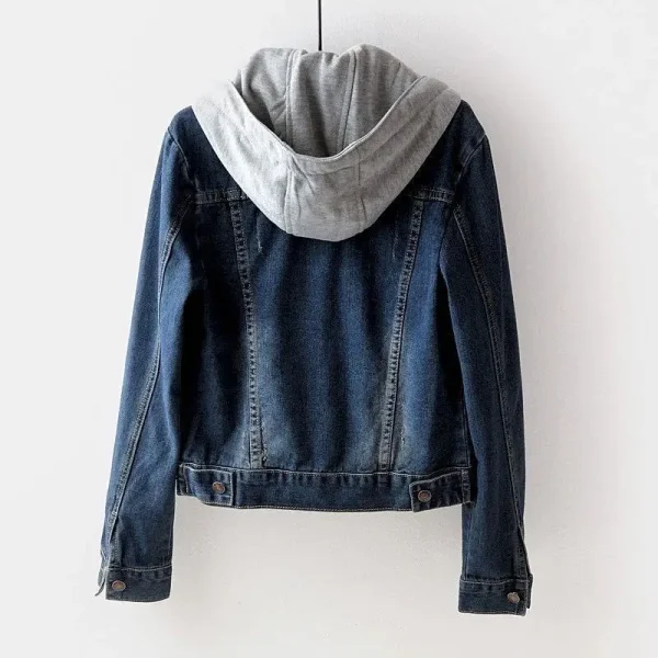 Primavera Autunno Giacca di jeans Donna 2025 Monopetto Patchwork Con cappuccio Crop Cappotti Moda coreana Casual Streeetwear Tuta sportiva 4