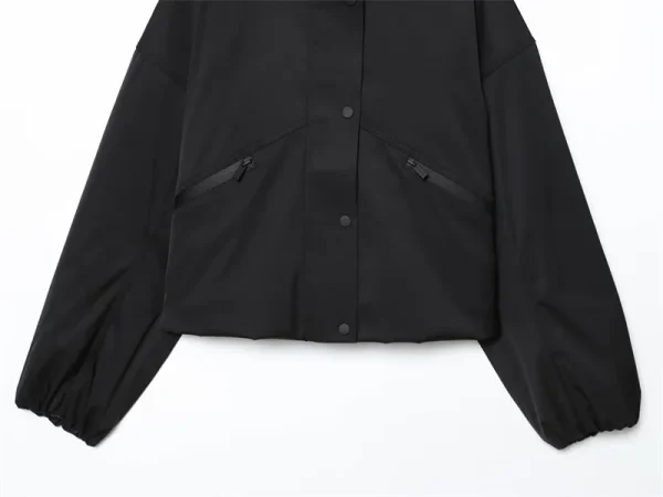 Cappotto da donna 2025 Autunno Nuovo stile Nero Manica lunga con cappuccio Giacca semplice antivento impermeabile Moda casual Versatile 4