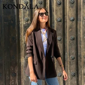 KONDALA 2025 Autunno Inverno Marrone Office Lady Blazer Moda Formale Elegante Couverture Colletto Donna Chic Solid Blazer 1