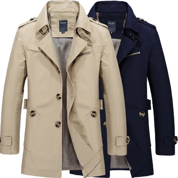 Giacca a vento da lavoro da uomo Autunno Inverno Giacche lunghe larghe Trench con colletto rovesciato in cotone casual di colore puro 5