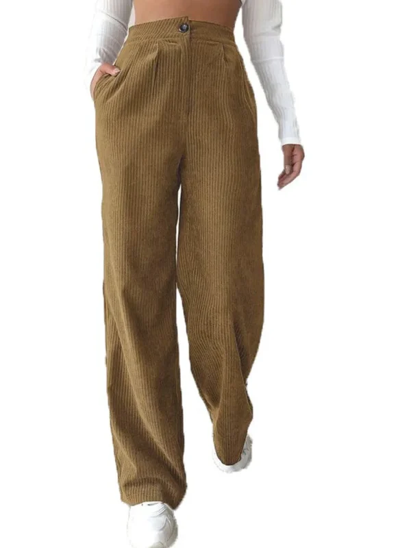 Pantaloni da donna in velluto a coste autunno inverno 2025 - Pantaloni a gamba dritta rilassati a vita alta, taglie europee e americane 5