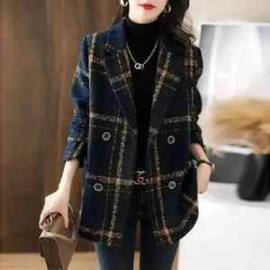 Cappotto di lana impiombato scozzese alla moda da donna taglie forti Stile coreano Dimagrante Retro Inverno Nuovo arrivo Capispalla alla moda 1