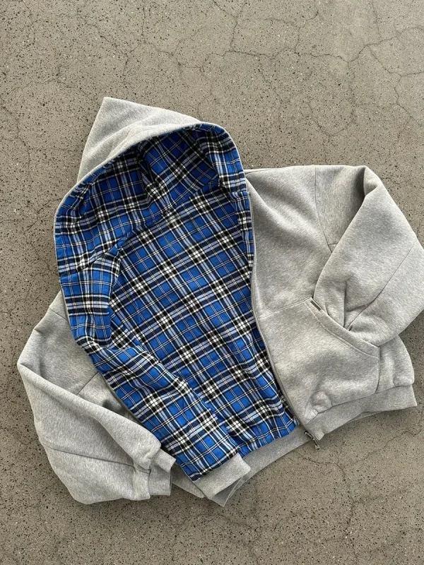 Moda coreana semplice grigio bifacciale oversize con cerniera felpa con cappuccio da donna Y2K nuovo Harajuku gotico casual Joker coppia Street Wear 2