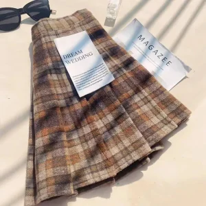 Gonne a pieghe di lana scozzese per le donne Autunno Inverno Vita alta Preppy Minigonne calde Lady Fashion Coreano All-Match A Line Gonne 1