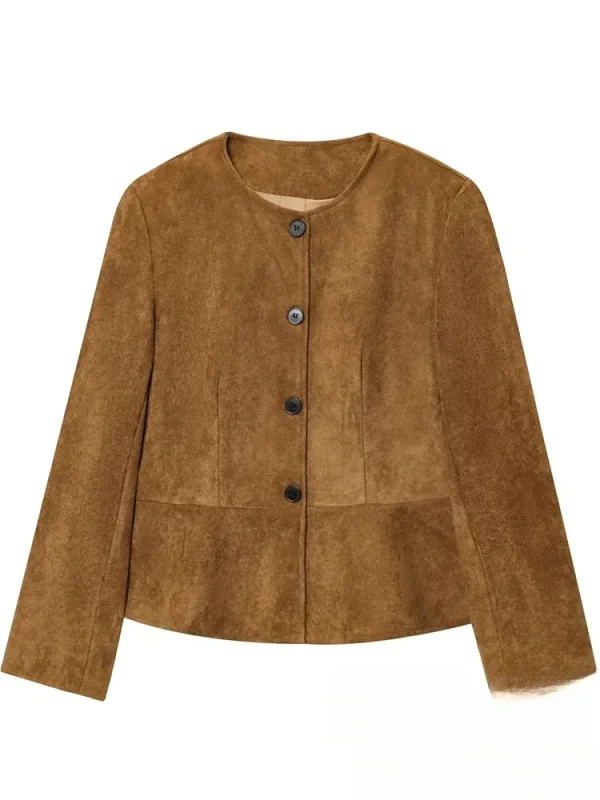 KONDALA Streetwear Pelle scamosciata Donna Giacche O Collo Bottoni Manica lunga Giacche corte Moda 2025 Autunno Inverno Capispalla casual 6