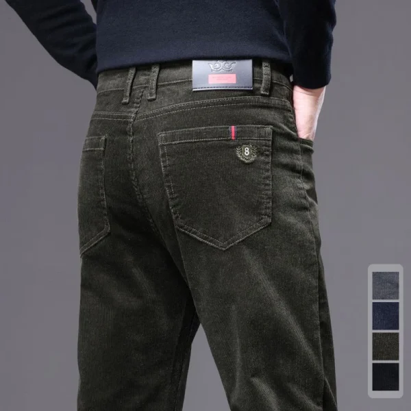 Abbigliamento di marca Autunno Inverno Tessuto di velluto a coste Pantaloni casual da uomo Spessi piccoli dritti Slim Cargo Work Pantaloni verdi grigi da uomo 2
