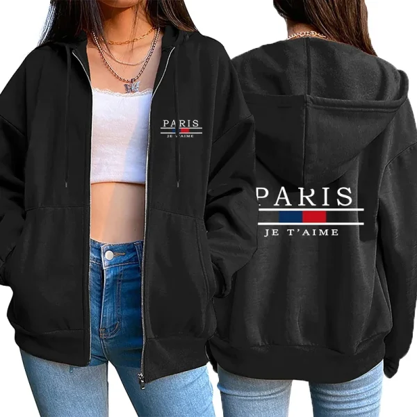 Cappotto con cappuccio da donna Cappotto con cerniera con stampa per la casa Felpa casual quotidiana all'aperto Jogging Donna Top Abbigliamento Moda Streetwear 2