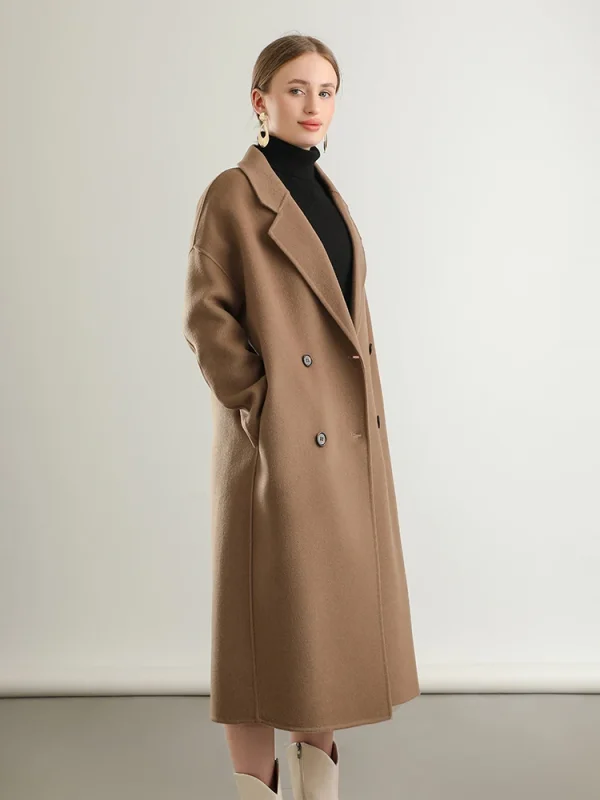 Cappotto da donna con risvolto allentato in lana 100% cappotto lungo doppiopetto tasca con colletto rovesciato doppio strato tacca stretta autunno inverno #03 3