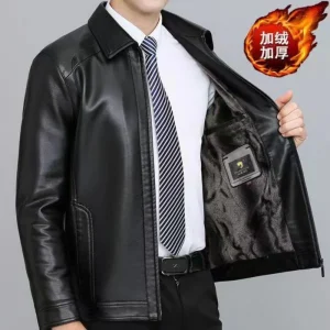 Autunno Inverno Nuovo abbigliamento in pelle Haining per uomini e donne di mezza età Giacca in pelle casual di grandi dimensioni in pelle PU più velluto 1