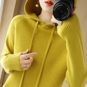 Maglione con cappuccio Donna Autunno Inverno Manica lunga Camicia con fondo caldo Solido Pullover casual Top in maglia Maglione moda coreana 2025 1