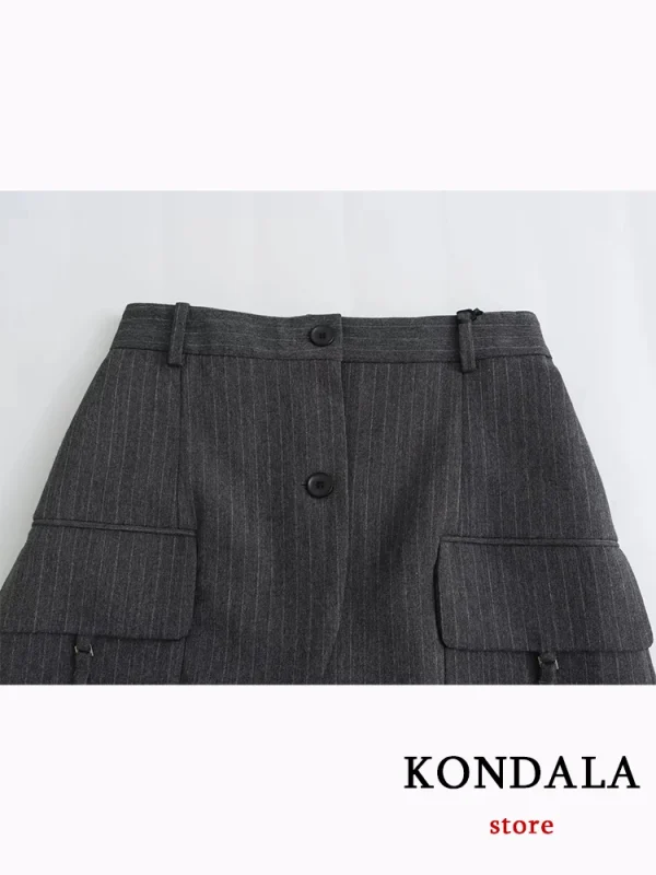 KONDALA Casual nero a righe vestito da donna con scollo a V Blazer con bottone singolo pantaloni larghi dritti moda 2023 autunno Office Lady Set 5