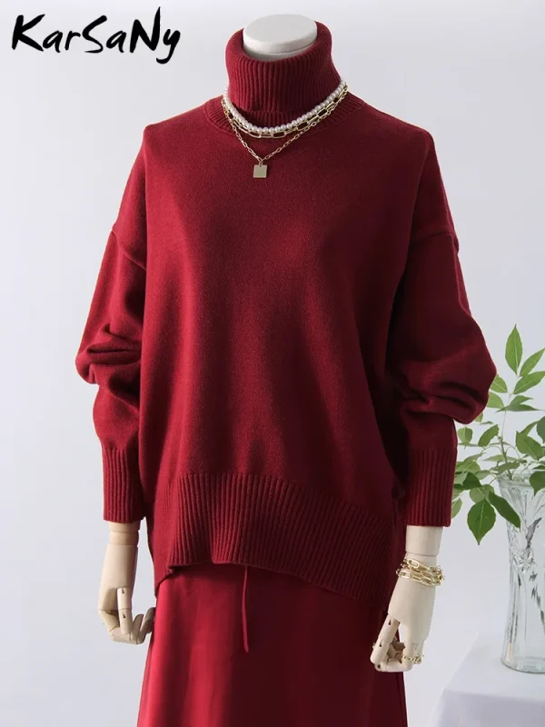 Maglioni spessi da donna Dolcevita oversize da donna Pullover bianchi caldi invernali Maglione oversize a collo alto lavorato a maglia per top da donna 2