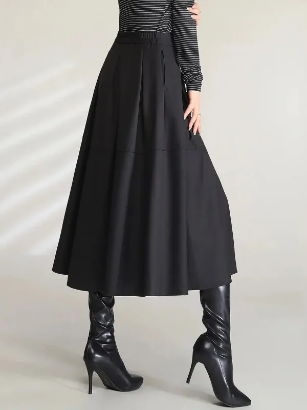 LOUIS YAO Gonne longuette nere eleganti da donna 2024 Vita alta Pendolarismo Casual Una linea Ombrello Gonna lunga con spacco e tasche 4