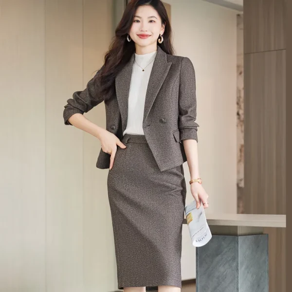 NAVIU abiti di lana grigia donna nuovo autunno inverno temperamento di fascia alta Blazer formale professionale e gonna abbigliamento da lavoro da donna da ufficio 3