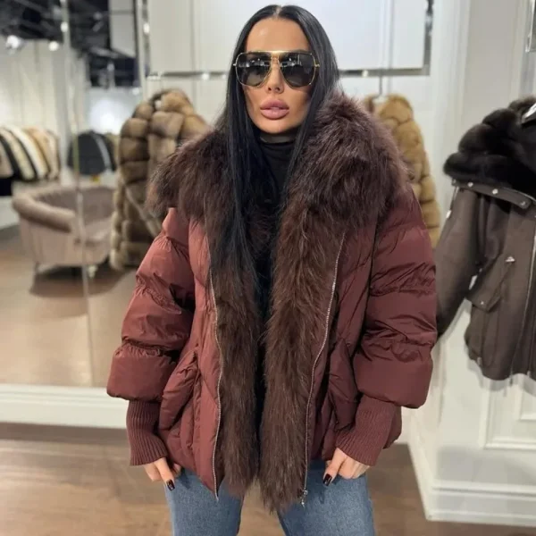 OFTBUY 2025 Nuovo Inverno Grande Vera Pelliccia di Procione Piumino da Donna di Grandi Dimensioni Piuma Imbottiture Parka Manica in Maglia Piumino d'anatra Bianca 2