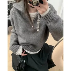 Maglione di fascia alta con mezza cerniera e collo alto in cashmere 100% per maglione lavorato a maglia autunnale e invernale 1