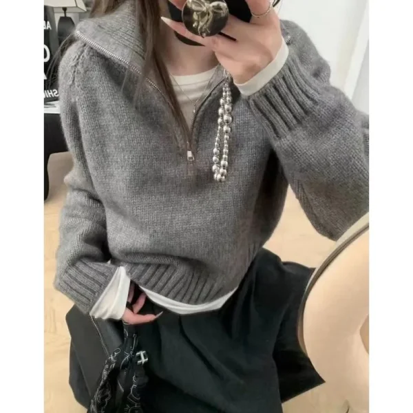 Maglione di fascia alta con mezza cerniera e collo alto in cashmere 100% per maglione lavorato a maglia autunnale e invernale 1