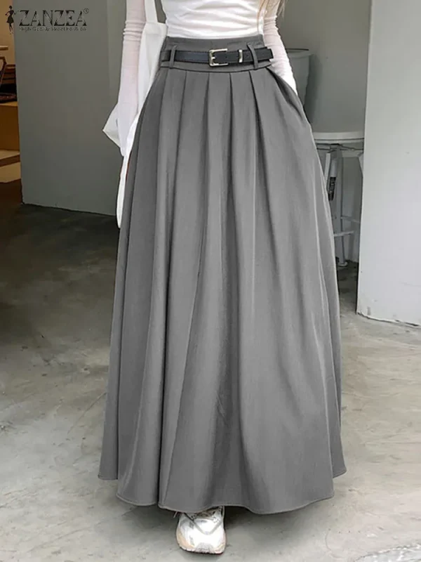ZANZEA donna vita alta Jupe2024 primavera Vintage ufficio Falda moda coreana gonna a pieghe altalena vacanza allentata Maxi gonna solida 1