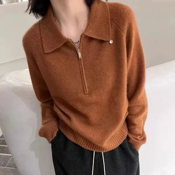 Nuovo maglione da donna 100% cashmere lavorato a maglia pullover da donna colletto POLO maglione di cashmere tinta unita allentato top di vendita caldo da donna 4
