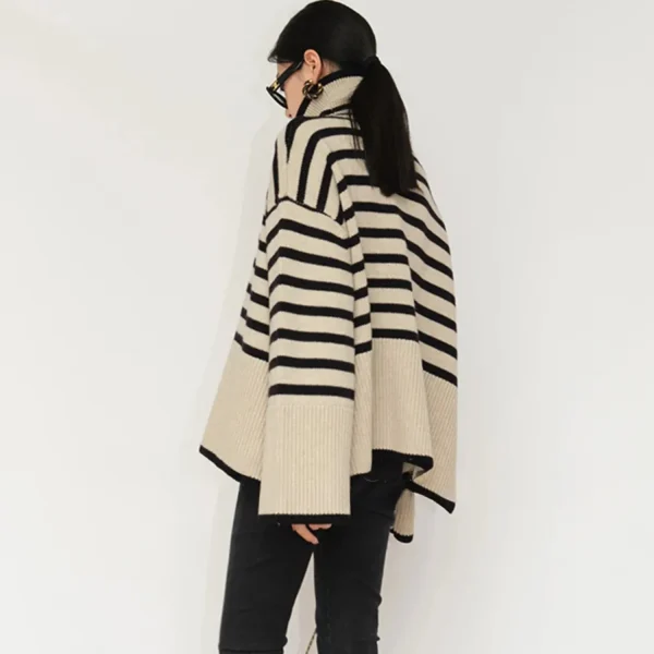 2025 Pullover dolcevita a righe da donna Maglioni con spacco laterale a colori a contrasto a costine Autunno Inverno Y2K Chic High Street Top lunghi 2