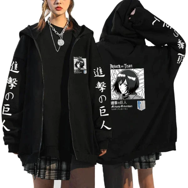 Attack on Titan Trend Felpa con cappuccio con cerniera con stampa grafica Abbigliamento casual da donna alla moda Felpe versatili in pile 6