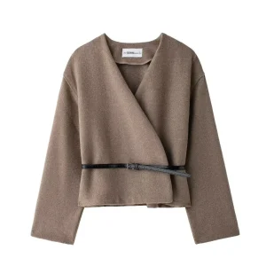 Capispalla da donna 2024 Nuova moda con cintura Soft Top Elegante cappotto autunno/inverno chic 1