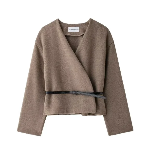 Capispalla da donna 2024 Nuova moda con cintura Soft Top Elegante cappotto autunno/inverno chic 1