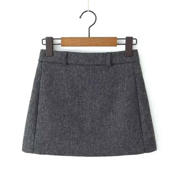 YENKYE Minigonna a trapezio in lana a vita alta vintage da donna Elegante abbigliamento da ufficio da donna Gonne autunno inverno 3