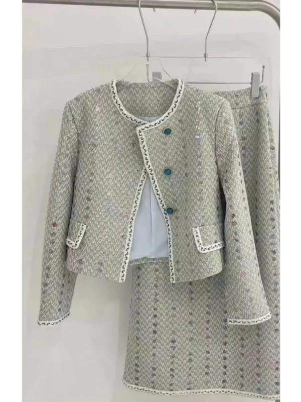 O-Collo Piccolo Profumato Manica Lunga Abbigliamento Donna 2025 Autunno Coreano Chic Abito Elegante Casual Semplice Nicchia Femminile Due Pezzi Set 6
