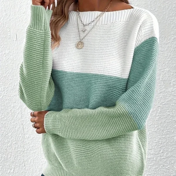 Maglioni girocollo a maniche lunghe in colore a contrasto da donna Cuciture femminili 2024 Maglioni autunnali Lady Casual Pullover caldo e confortevole 6