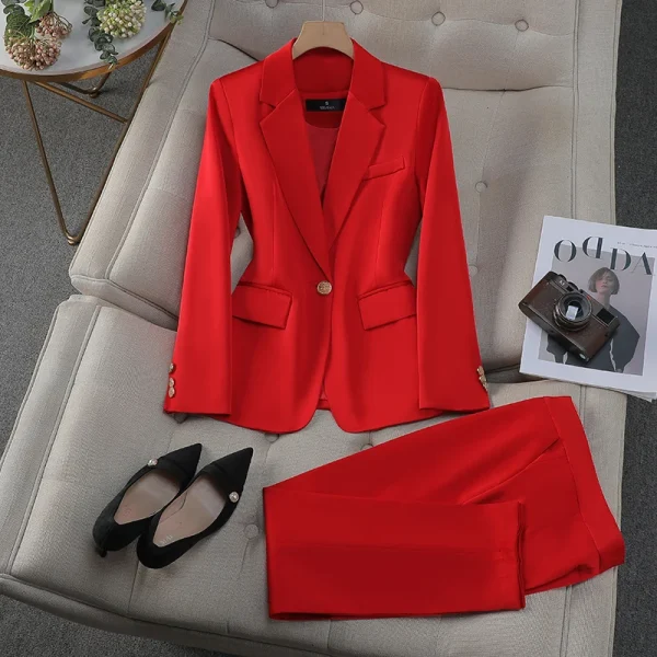 NAVIU Abiti viola Donna Nuova primavera autunno Temperamento Moda Slim Giacca a maniche lunghe e pantaloni Office Ladies Abbigliamento da lavoro Nero 3
