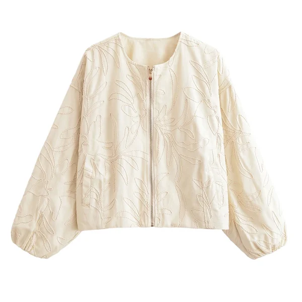 YENKYE 2025 Giacca da donna ricamata a maniche lunghe con scollo a O Cerniera frontale Crop allentato Bomber Capispalla Lady Pendolarismo Abiti casual 2