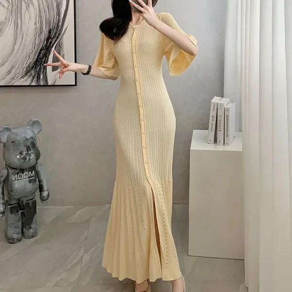 Estate primavera nuova fragranza francese elegante abito a sirena lavorato a maglia dimagrante di fascia alta abito in maglia a coda di pesce dimagrante cava 2