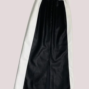 Lautaro Autunno Inverno Bianco e nero Patchwork Pu Pelle Gonna lunga fino al pavimento Donna con coulisse Abiti in vita elastica 2025 1