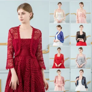 Cardigan da donna elegante con maniche svasate in pizzo Scialle da sposa da sposa Coprispalle aperto sul davanti Scialle e involucri Casual Bolero Cappotto da donna Top 1