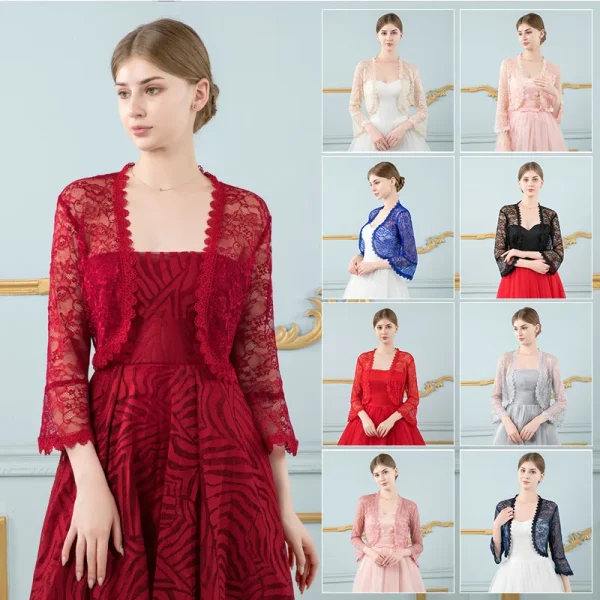 Cardigan da donna elegante con maniche svasate in pizzo Scialle da sposa da sposa Coprispalle aperto sul davanti Scialle e involucri Casual Bolero Cappotto da donna Top 1
