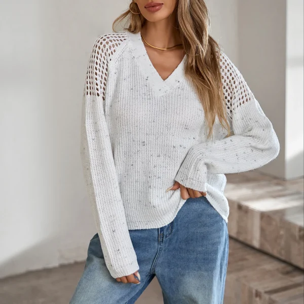 Europa e Stati Uniti autunno e inverno scoppiano maglione lavorato a maglia cava pullover da donna a maniche lunghe 3