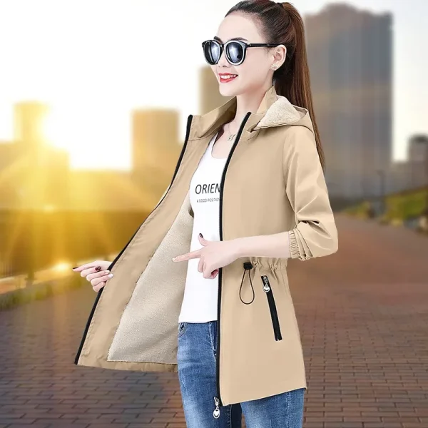 Giacca da donna autunno inverno in pile ispessito Cappotto caldo antivento che raccoglie la vita Capispalla corto per piccole figure 2
