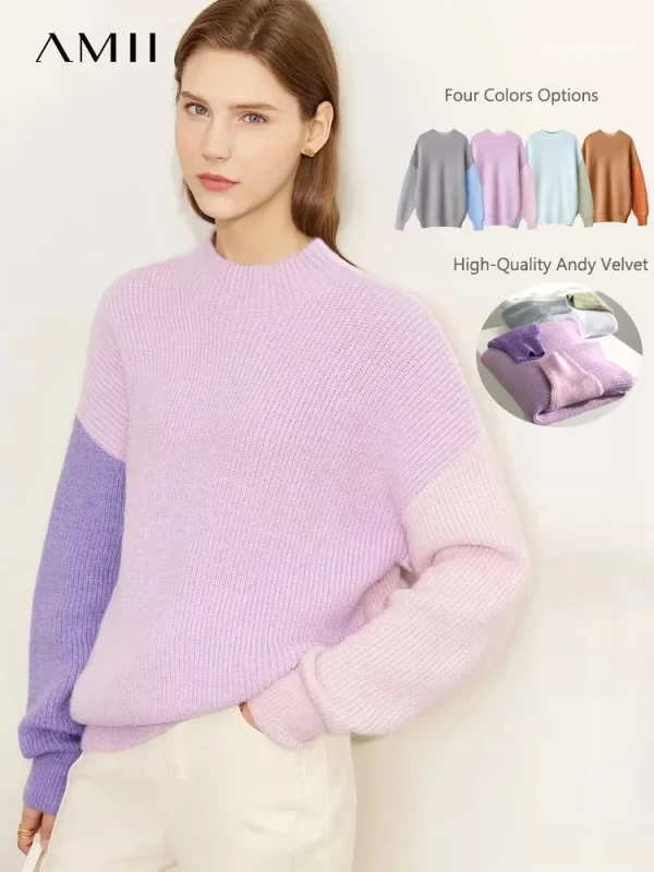 AMII Minimalismo Maglioni Donna 2024 Spring Street wear Impiombato Top lavorato a maglia Manica lunga Allentato Pullover completo Maglioni 12344144 1
