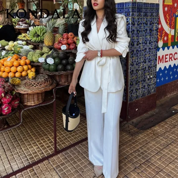 KONDALA 2025 Autunno Inverno Office Lady Abiti Moda Allentato Casual Telai Coprispalle Blazer con intaglio + Pantaloni eleganti a vita media a gamba larga 6