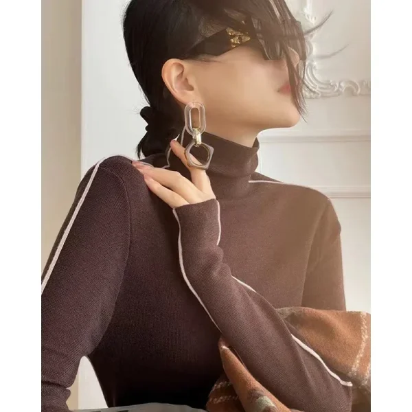 Camicia base in lana ispessita a collo alto da donna Autunno Inverno Maglione con collo alto in pelliccia sintetica Abbigliamento interno Top con sensazione di lusso 5