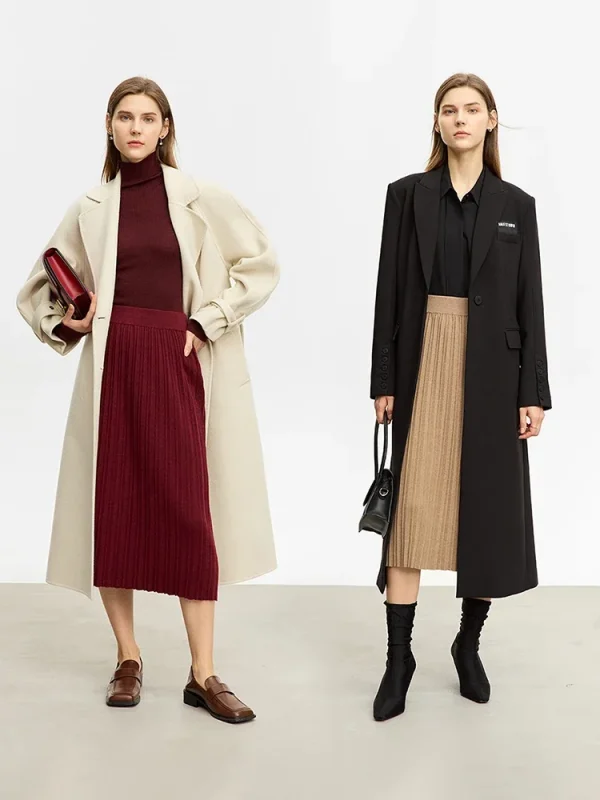 AMII Minimalista Gonne per le donne 2025 Inverno Nuovo Natale Caldo Pendolari Nozioni di base Maglia a pieghe Allentato A-Line Gonna solida 12323177 3