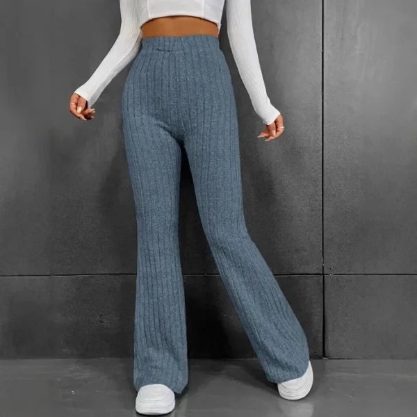 Pantaloni casual a vita alta con vestibilità ampia e fondo a campana lunga per donna Pantaloni comodi a gamba larga con motivo a righe nuovo arrivo 4