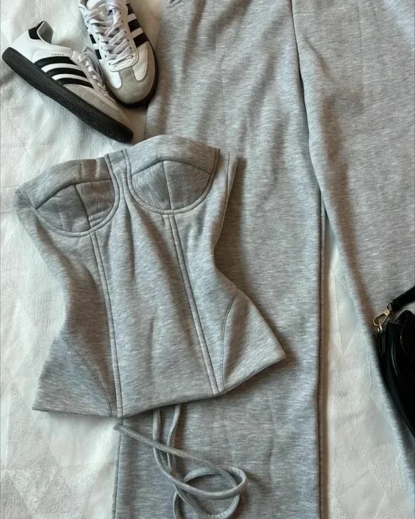 SIRI Vestito Delle Donne di Modo Harajuku Sexy Sottile Tubo Magliette E Camicette Gotico A Vita Alta Pantaloni Della Tuta Y2K Hot Girl Autunno Inverno Due Pezzi Set 3
