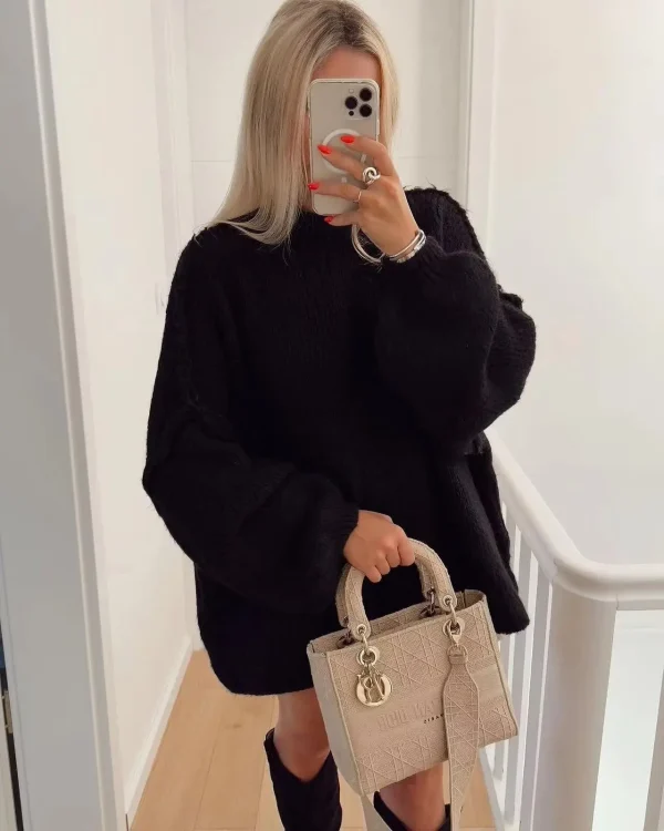 New Fall/winter Women's Sweater Solid Color Semi-turtleneck Casual Commuter Style Knit Pullover Loose Sweater Simple All-match 5