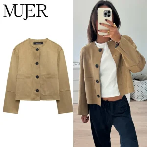 MUJER 2025 Giacca in pelle scamosciata da donna Varsity Bomber da donna Novità in cappotti e giacche Giacca invernale da donna a maniche lunghe da donna 1
