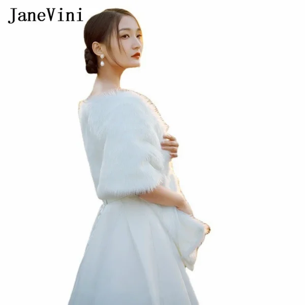 JaneVini Inverno Donna Scialle in pelliccia sintetica Avvolge da sposa Mantello da sposa Abito da sera Scialle da festa Sciarpa Mantello Stola Lady Boleros De Mujer 5
