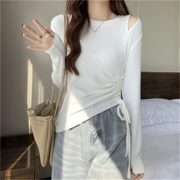 Tee Plain 2025 Slim Top per donna T-shirt donna bianca Maglietta originale Coquett Abbigliamento Stile coreano Vecchio con maniche alte causali 1