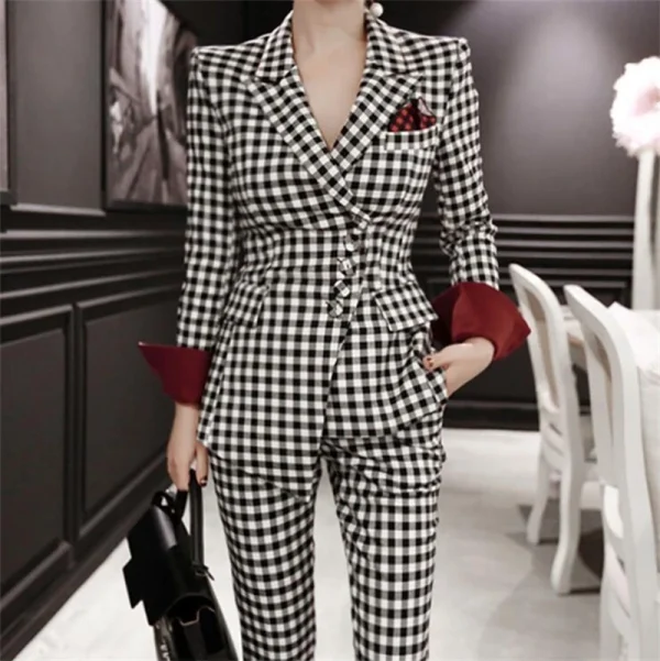 Completo Blazer scozzese Slim Fit da donna Set Casual Office Lady Single Button elegante Blaiser Mujer 2022 nuovo Blazerpants pied de poule 2