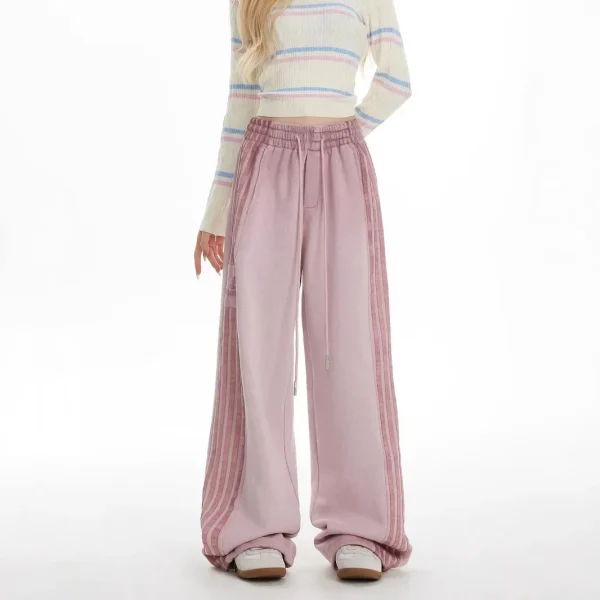 Pantaloni a gamba larga a vita alta Pantaloni sportivi casual a righe Pantaloni lunghi da donna dal taglio dritto vestibilità ampia Primavera Autunno Nuovo stile 2